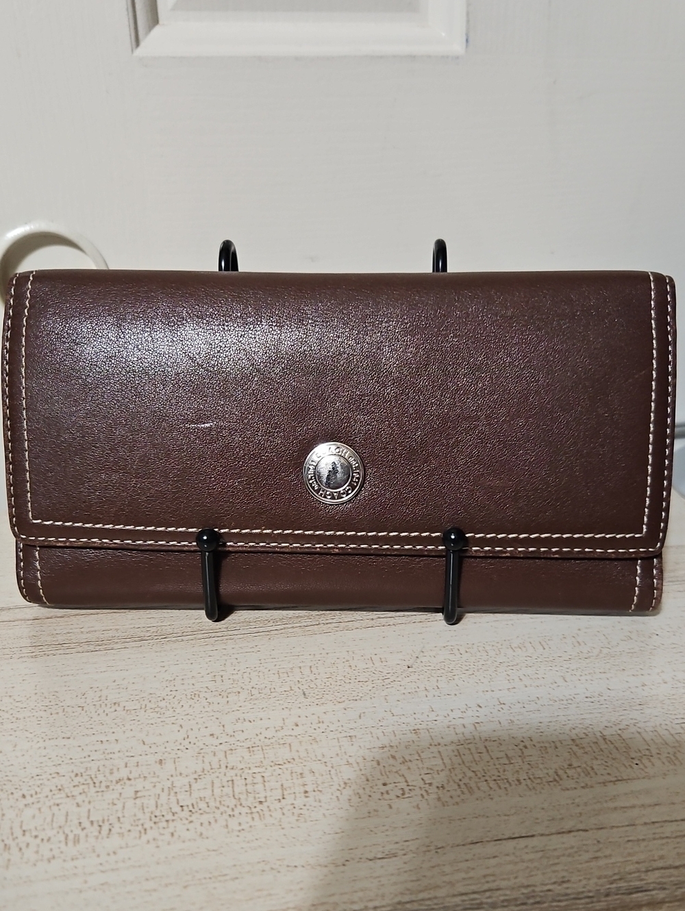 Coach EUC Brown Leather Fold Wallet with Checkbook Slip